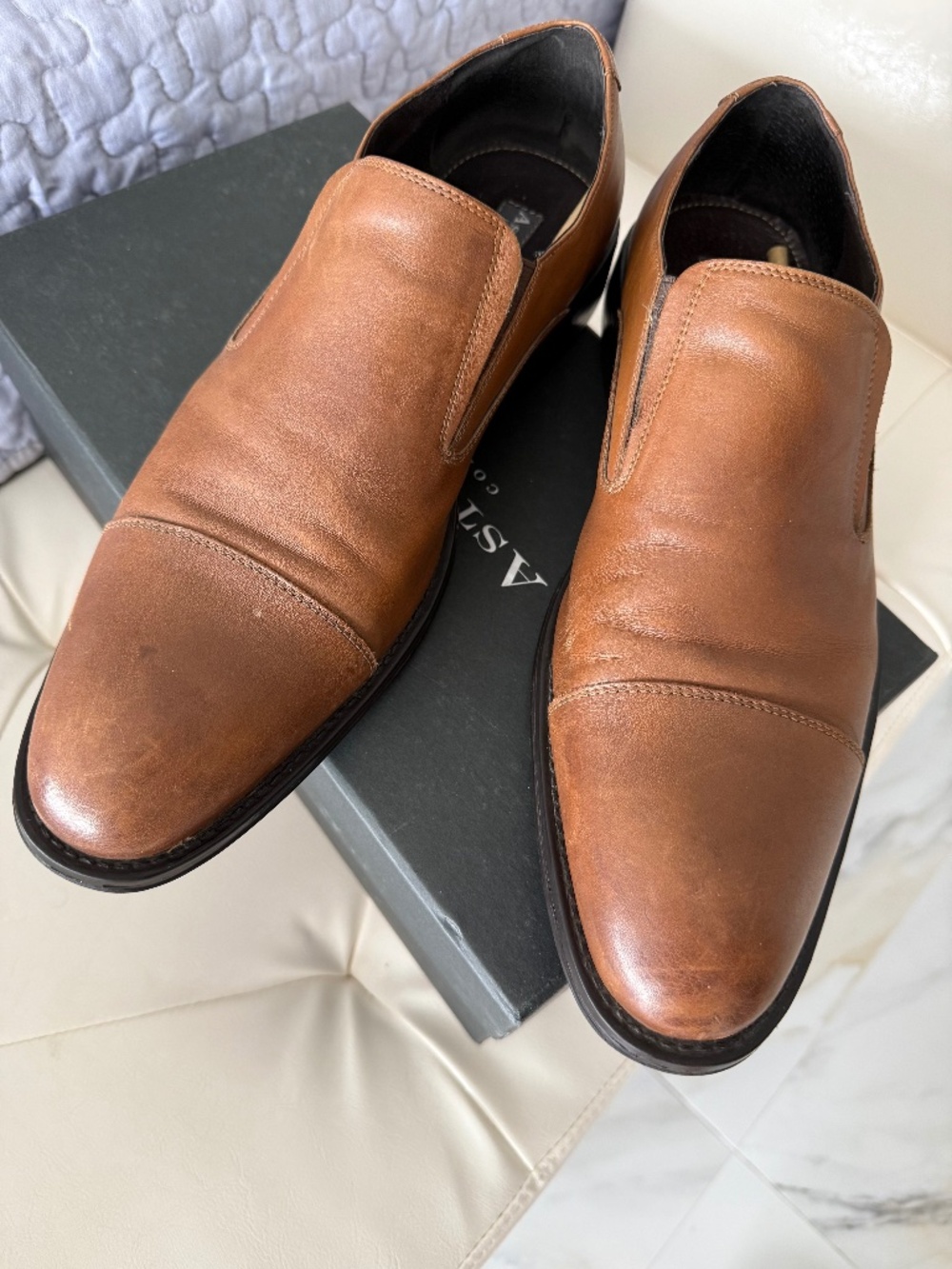 Aston Grey Men’s Brown Leather Slip-On Dress Shoes